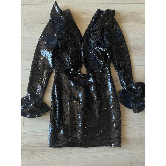 PatBO Black Sequin Keyhole Cutout Mini Dress - Picture 13 of 13